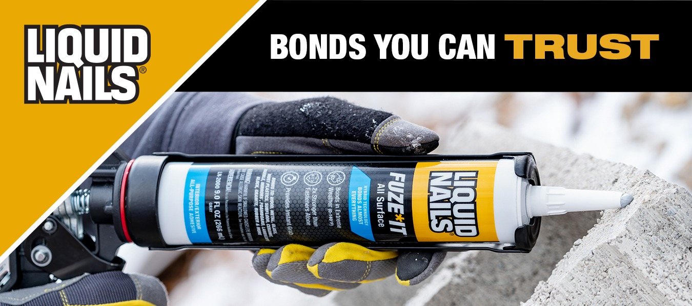 Liquid Nails: bonds you can trust. Fuze*It cartridge applied to a landscape block