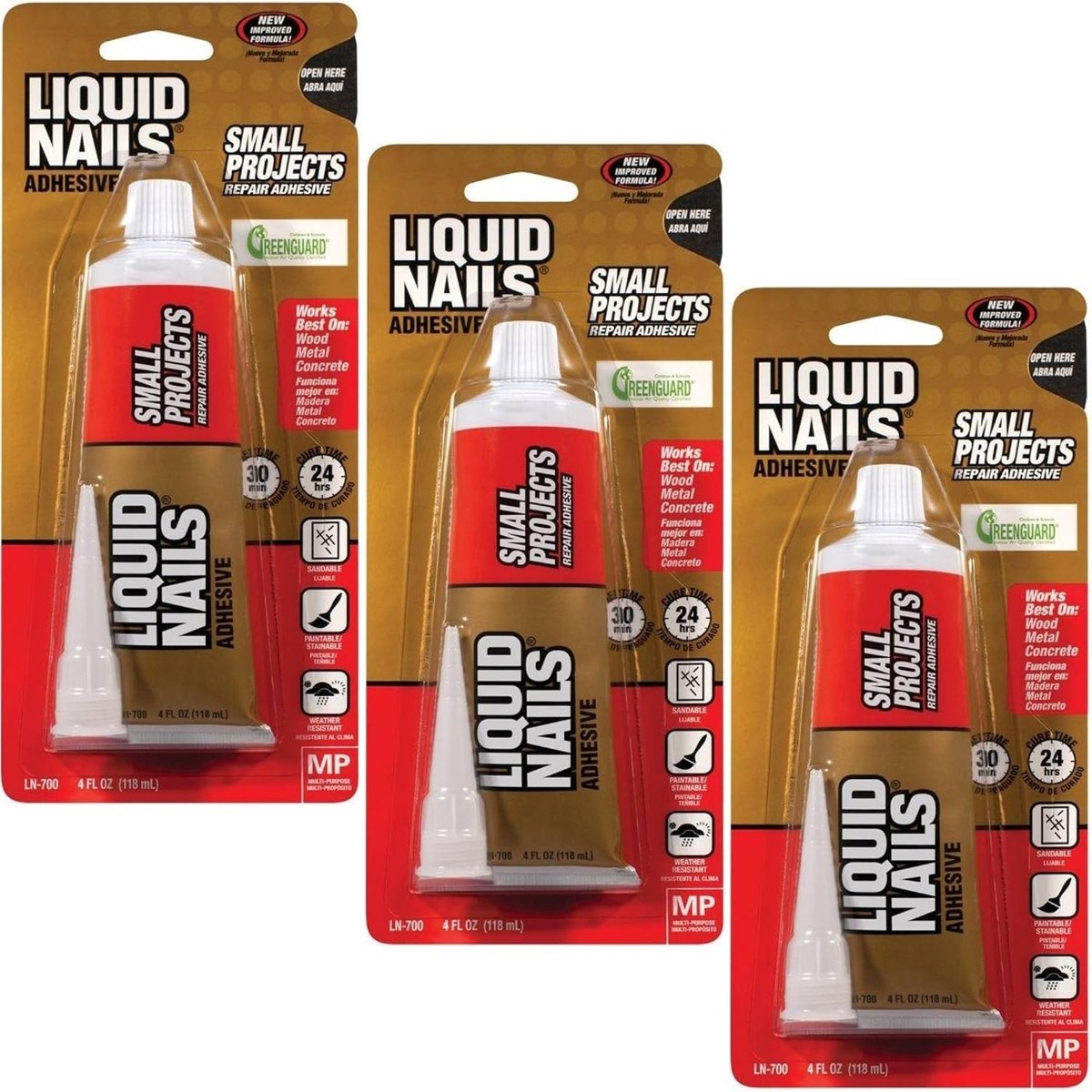 Small Projects & Repairs Adhesive 4 oz, 3 Pack, Liquid Nails
