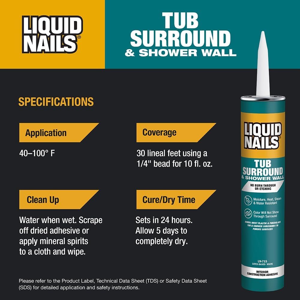 Tub Surround & Shower Adhesive, 10 oz, view 4
