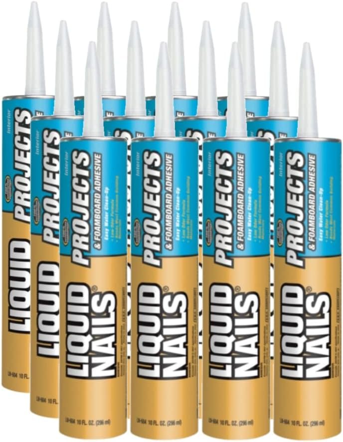 Projects & Foamboard High Strength Paste Adhesive 10 oz, 12 Pack, Liquid Nails
