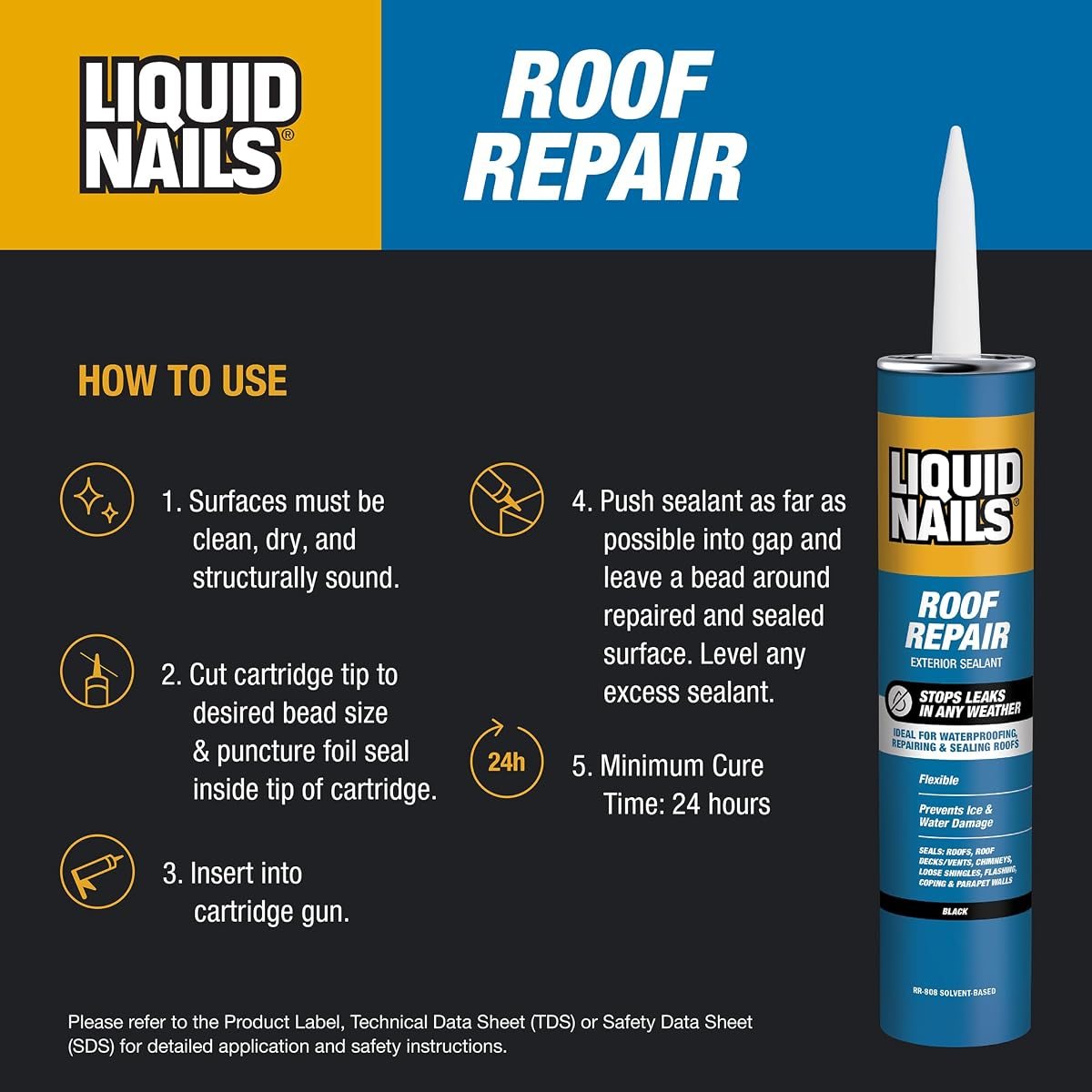Roof Repair 10.3 oz Black Waterproofing Adhesive, 12 Pack, view 3