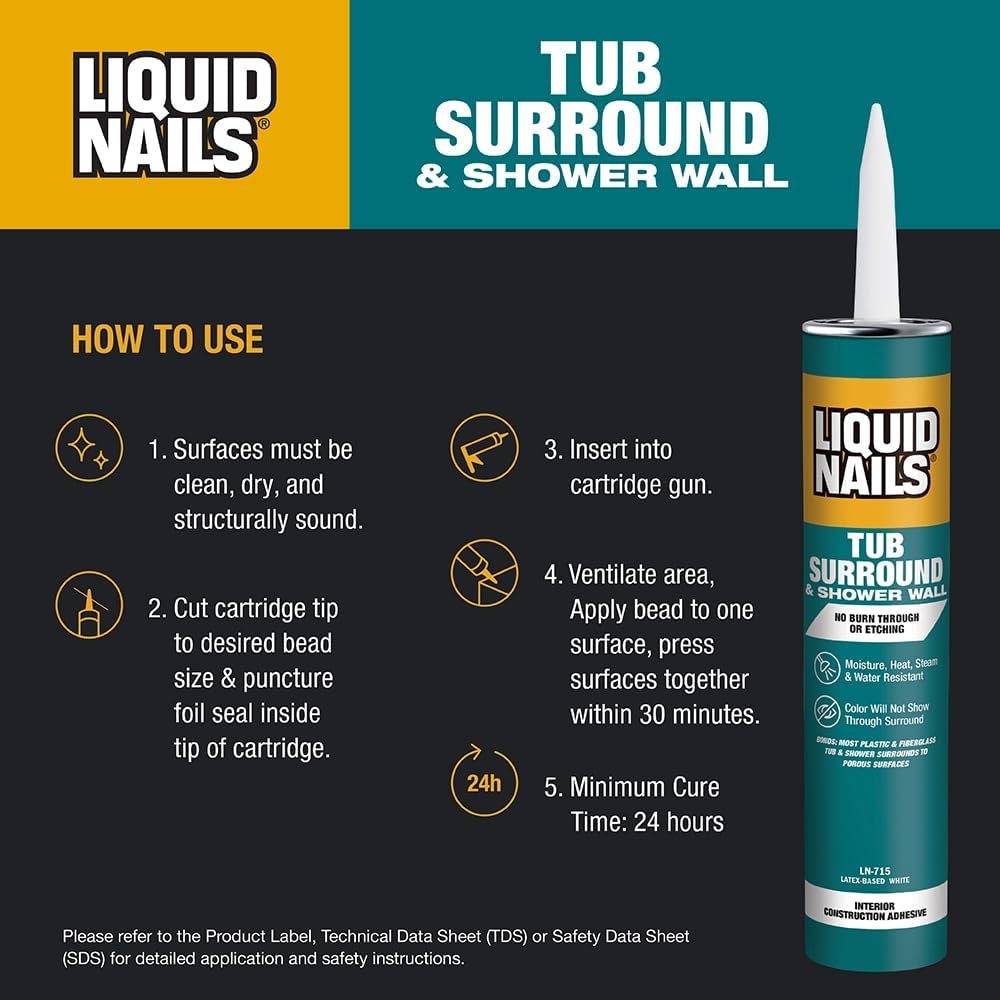Tub Surround 10 oz Bright White Low VOC Adhesive, 6 Pack, view 3